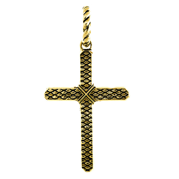 2.5 Inch Hardcore Metal Snake Skin Texture Cross Pendant in 14k Yellow Gold