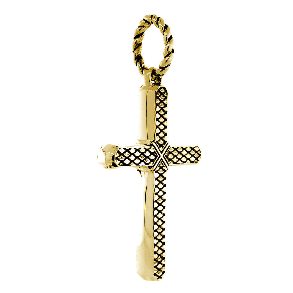 2.5 Inch Hardcore Metal Snake Skin Texture Cross Pendant in 14k Yellow Gold