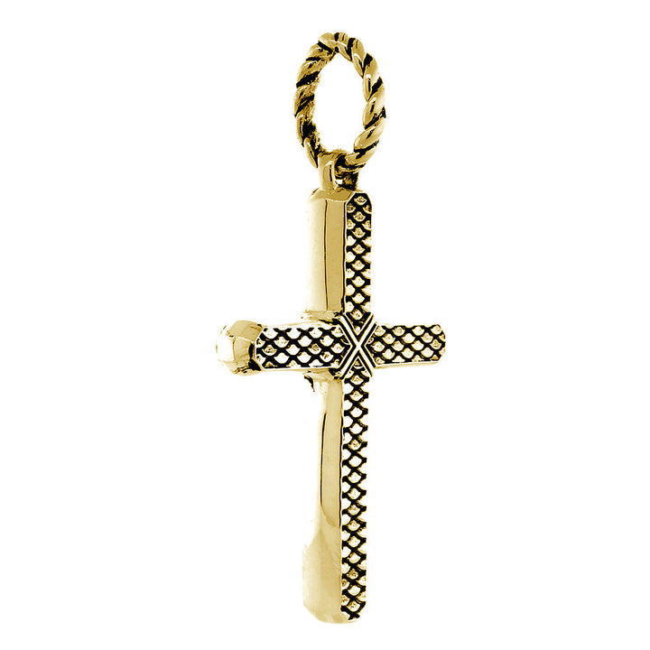 2.5 Inch Hardcore Metal Snake Skin Texture Cross Pendant in 14k Yellow Gold