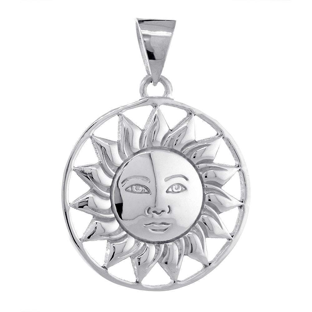 30mm Sun in His Splendor, In His Glory, Face on Sun Charm in 14k White Gold