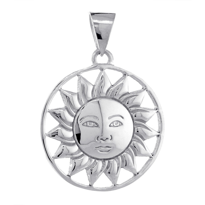 30mm Sun in His Splendor, In His Glory, Face on Sun Charm in 14k White Gold