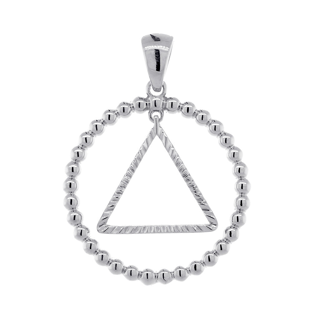 25mm AA Sobriety Charm Beaded Circle and Diamond Cut Movable Triangle in Sterling Silver