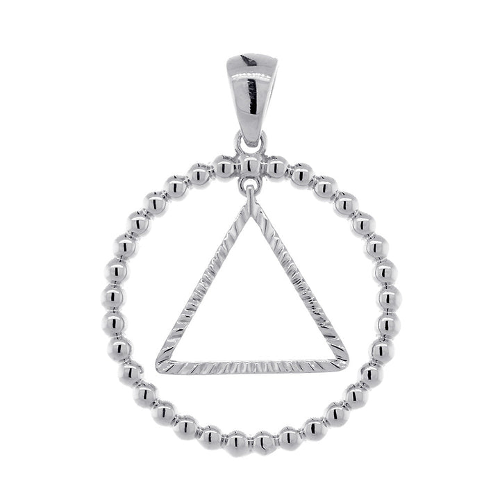 25mm AA Sobriety Charm Beaded Circle and Diamond Cut Movable Triangle in Sterling Silver