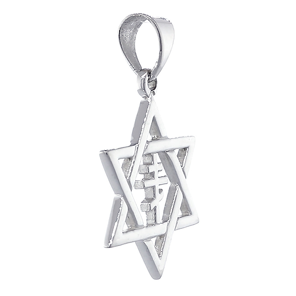 28mm Messianic Jewish Star of David and Russian Orthodox Cross Charm in Sterling Silver