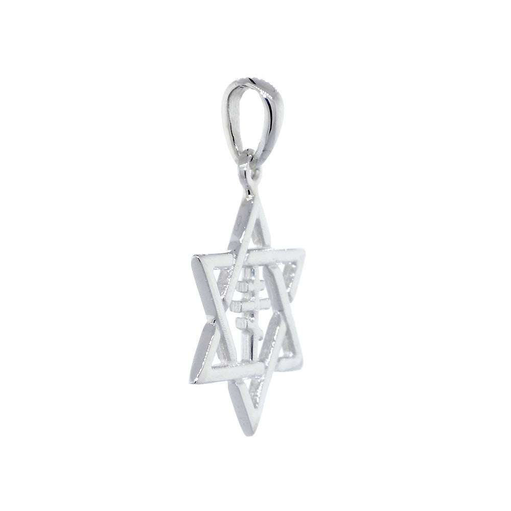 17mm Messianic Jewish Star of David and Russian Orthodox Cross Charm in 14k White Gold