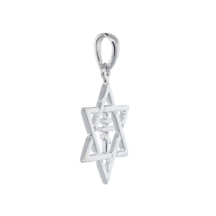 17mm Messianic Jewish Star of David and Russian Orthodox Cross Charm in 14k White Gold