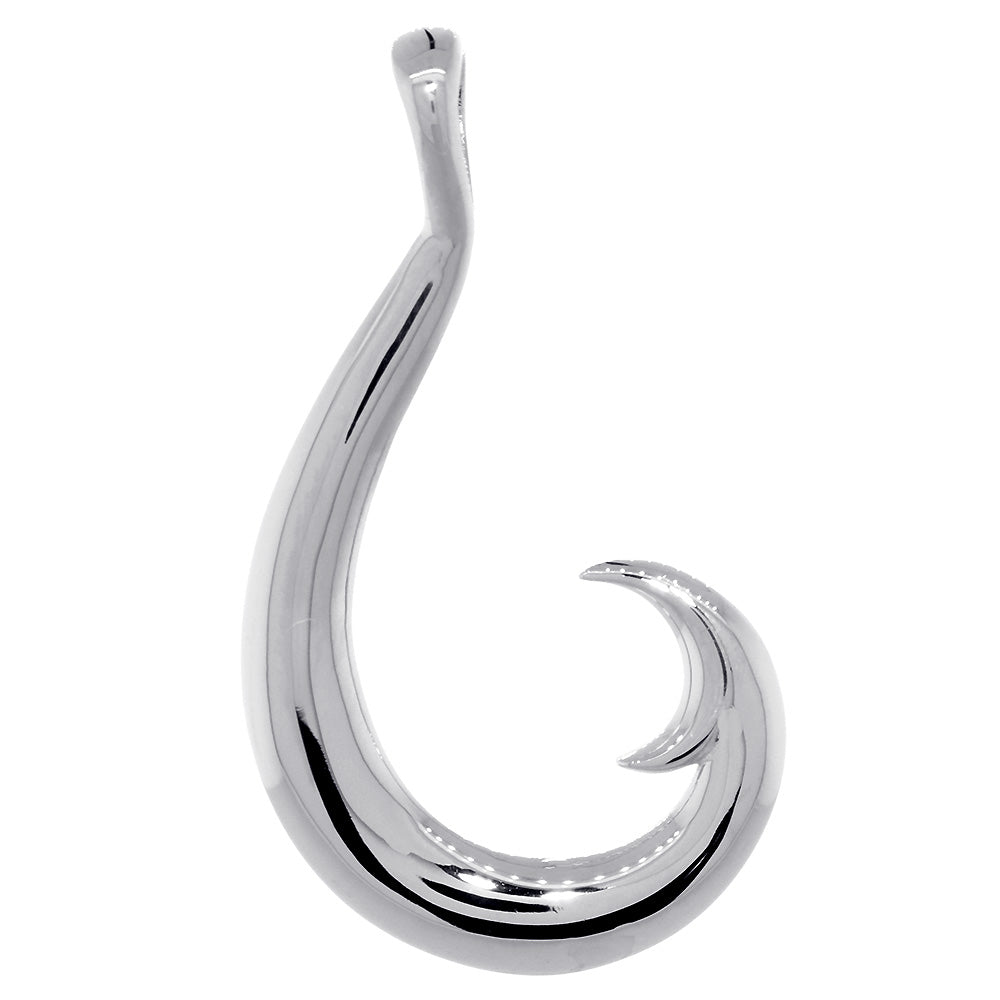 Mens or Ladies 45mm Smooth Fish Hook Charm in 14k White Gold