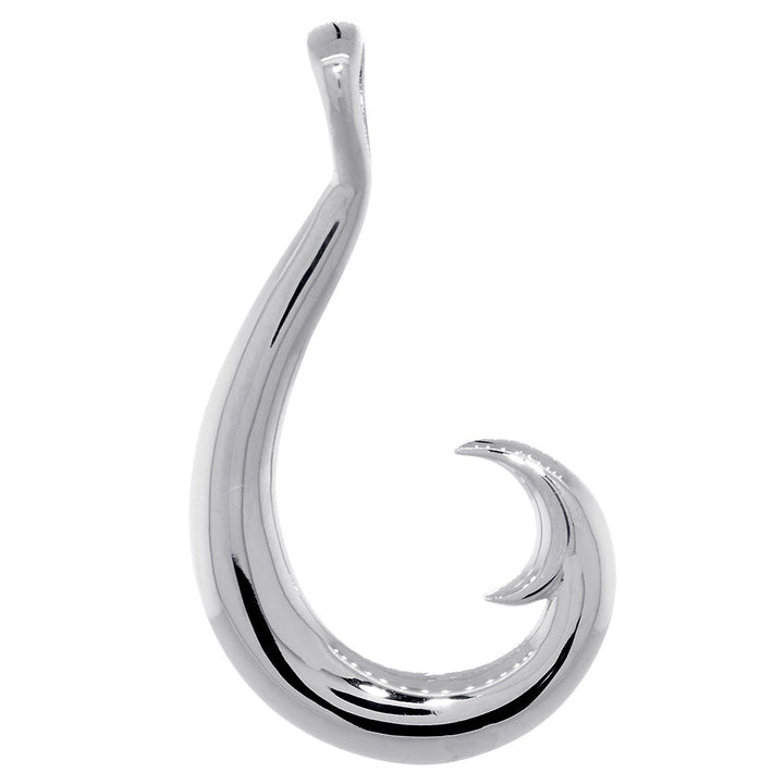 Mens or Ladies 45mm Smooth Fish Hook Charm in 14k White Gold
