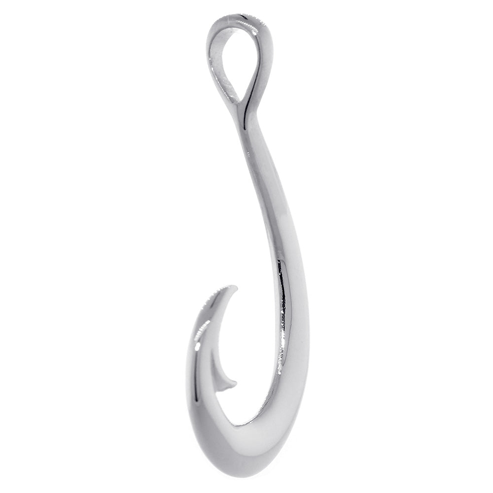 Mens or Ladies 45mm Smooth Fish Hook Charm in 14k White Gold