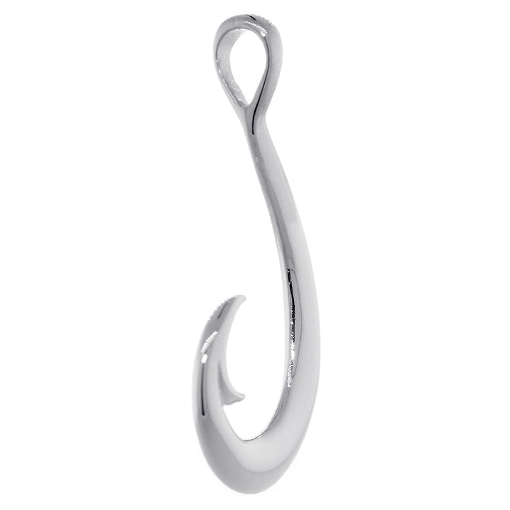 Mens or Ladies 45mm Smooth Fish Hook Charm in 14k White Gold