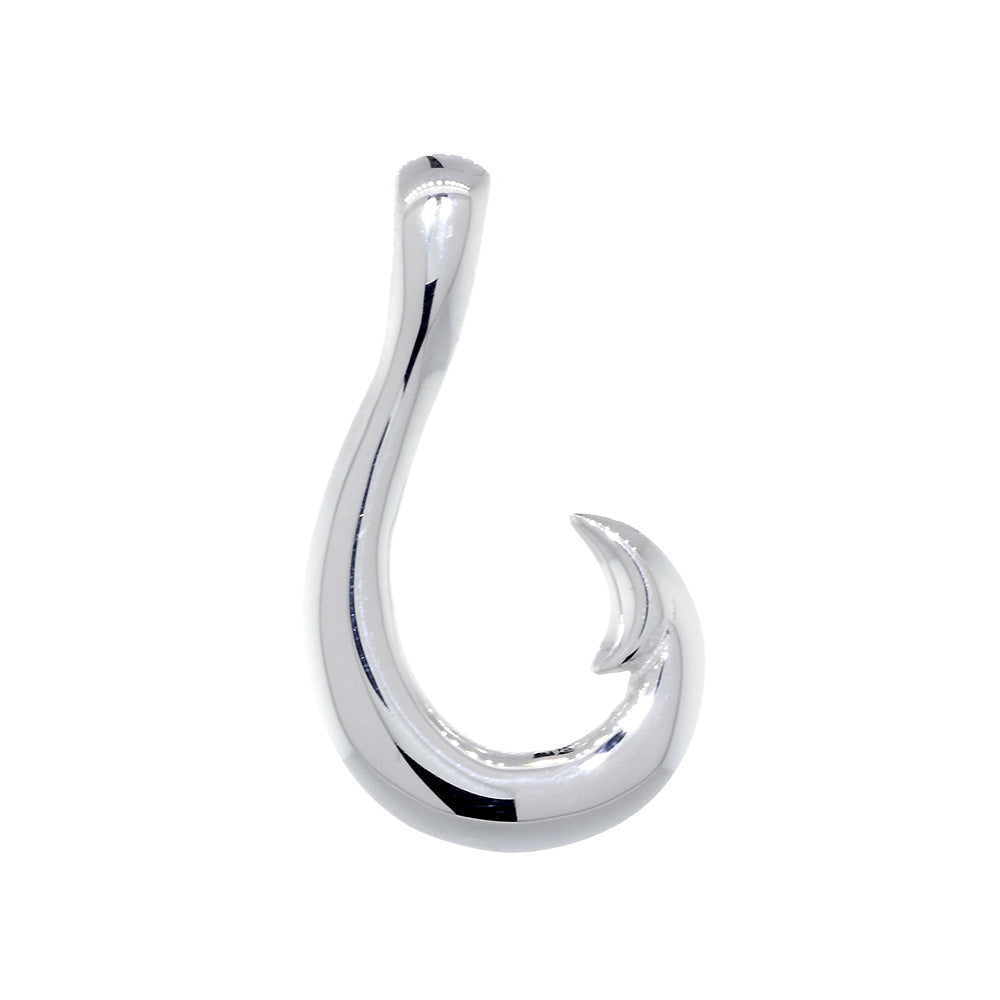 Mens or Ladies 24mm Smooth Fish Hook Charm in 14k White Gold