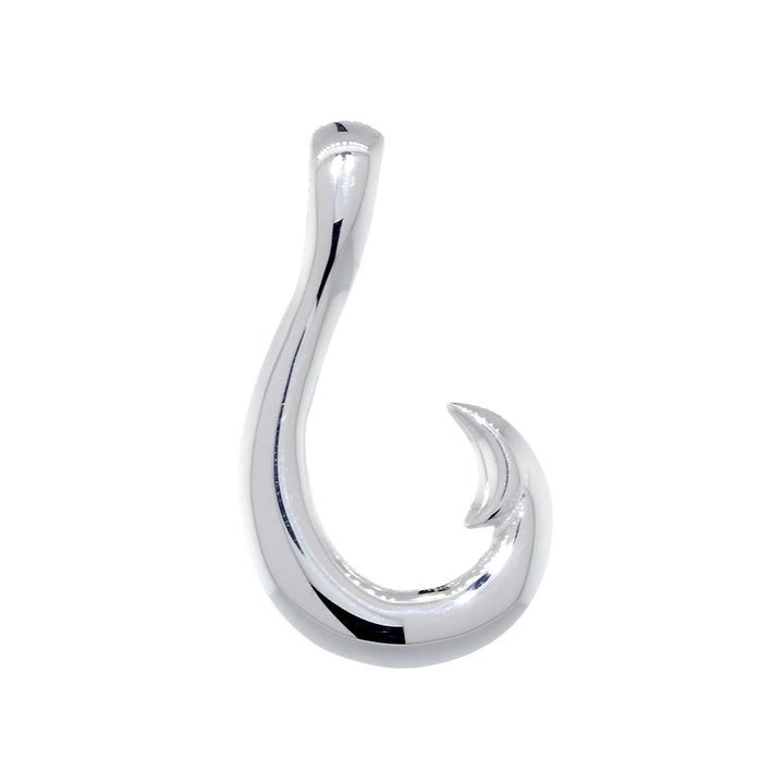 Mens or Ladies 24mm Smooth Fish Hook Charm in 14k White Gold