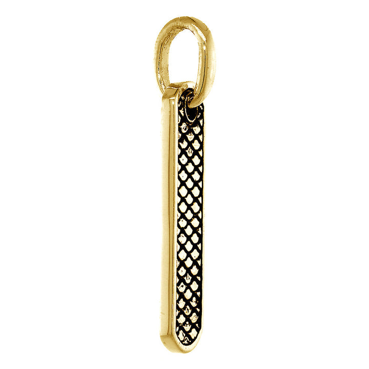 34mm Slim Tag Charm with Python Texture on Both Sides in 14k Yellow Gold
