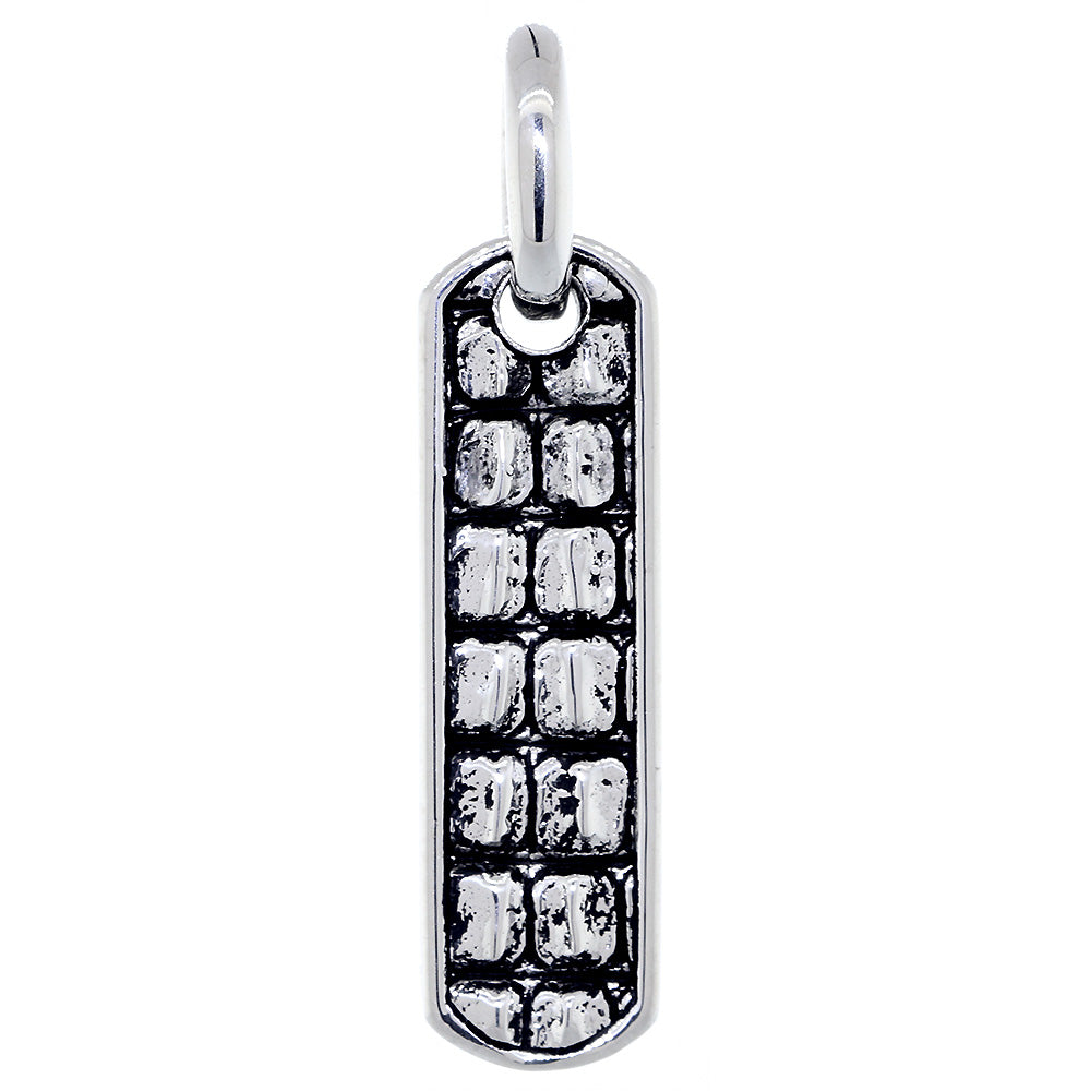 34mm Slim Tag Charm with Alligator Texture on Both Sides in Sterling Silver