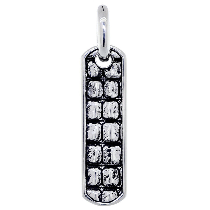 34mm Slim Tag Charm with Alligator Texture on Both Sides in Sterling Silver