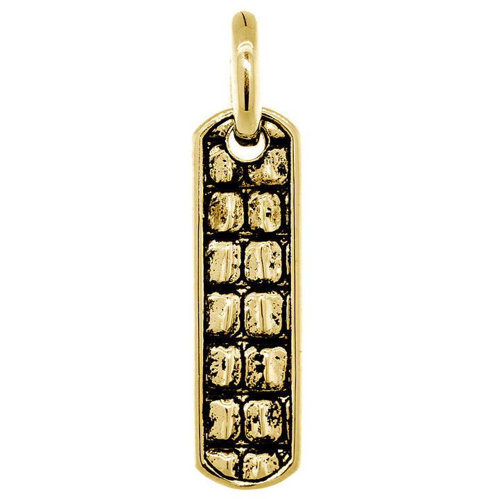34mm Slim Tag Charm with Alligator Texture on Both Sides in 14k Yellow Gold