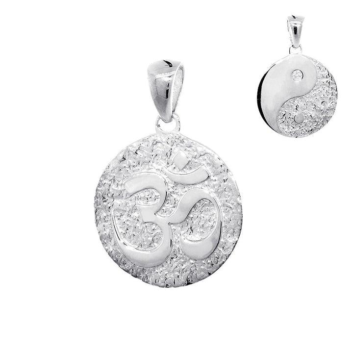 18mm Om, Ohm, Aum and Yin Yang Symbols Charm in Sterling Silver