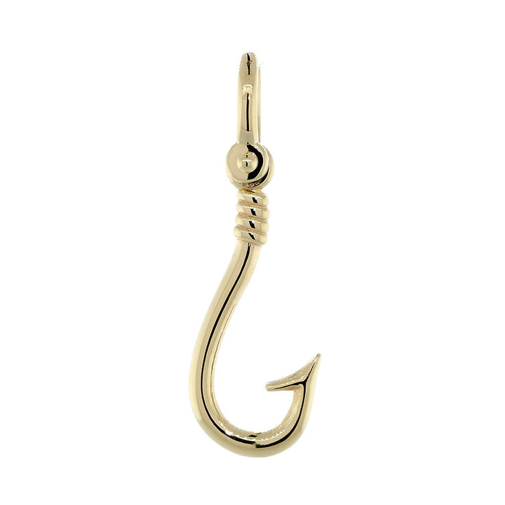 24mm Fishermans Barbed Hook and Knot Fishing Charm in 14k Yellow Gold