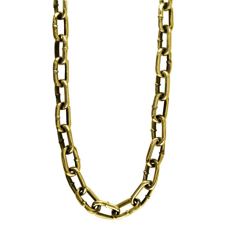 Mens Hardware Oval Link Chain with Black, 22 Inches Long in 14K Yellow Gold