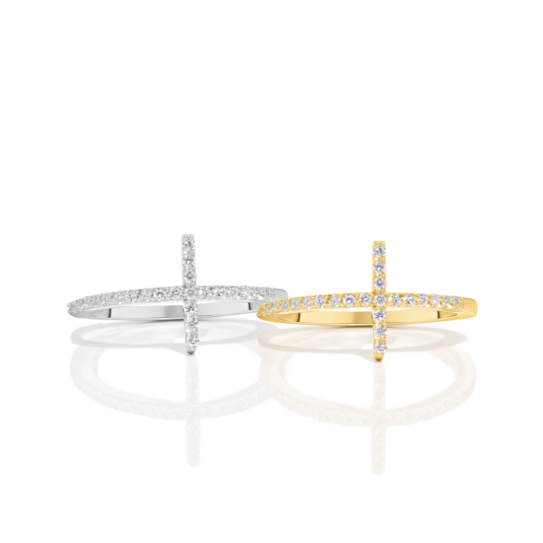 Cross Ring 14k White Gold & Diamonds