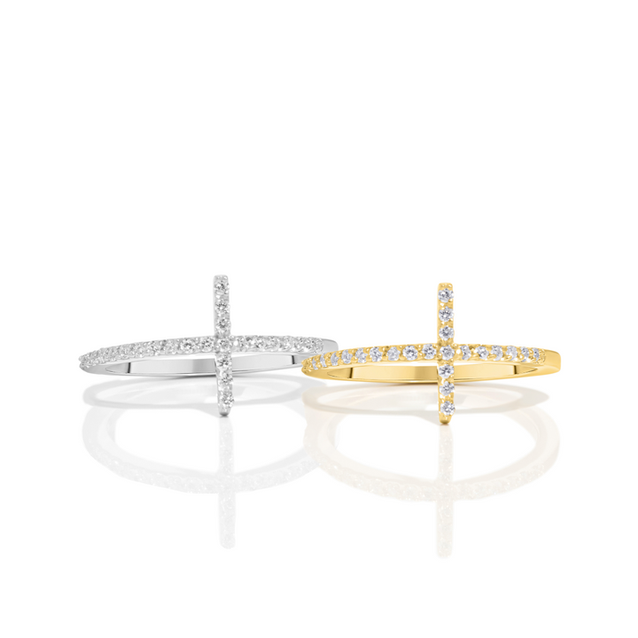 Cross Ring 14k White Gold & Diamonds