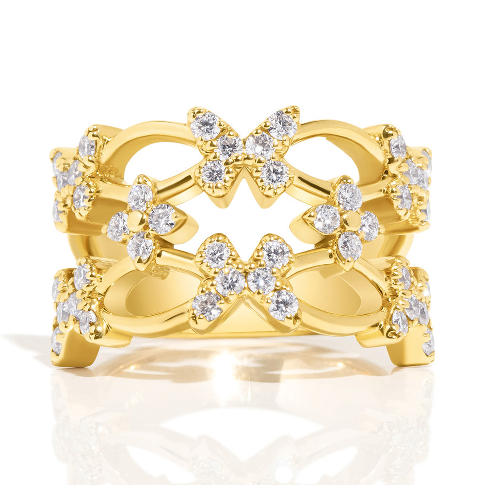14k Yellow Gold & Diamond Butterfly Ring