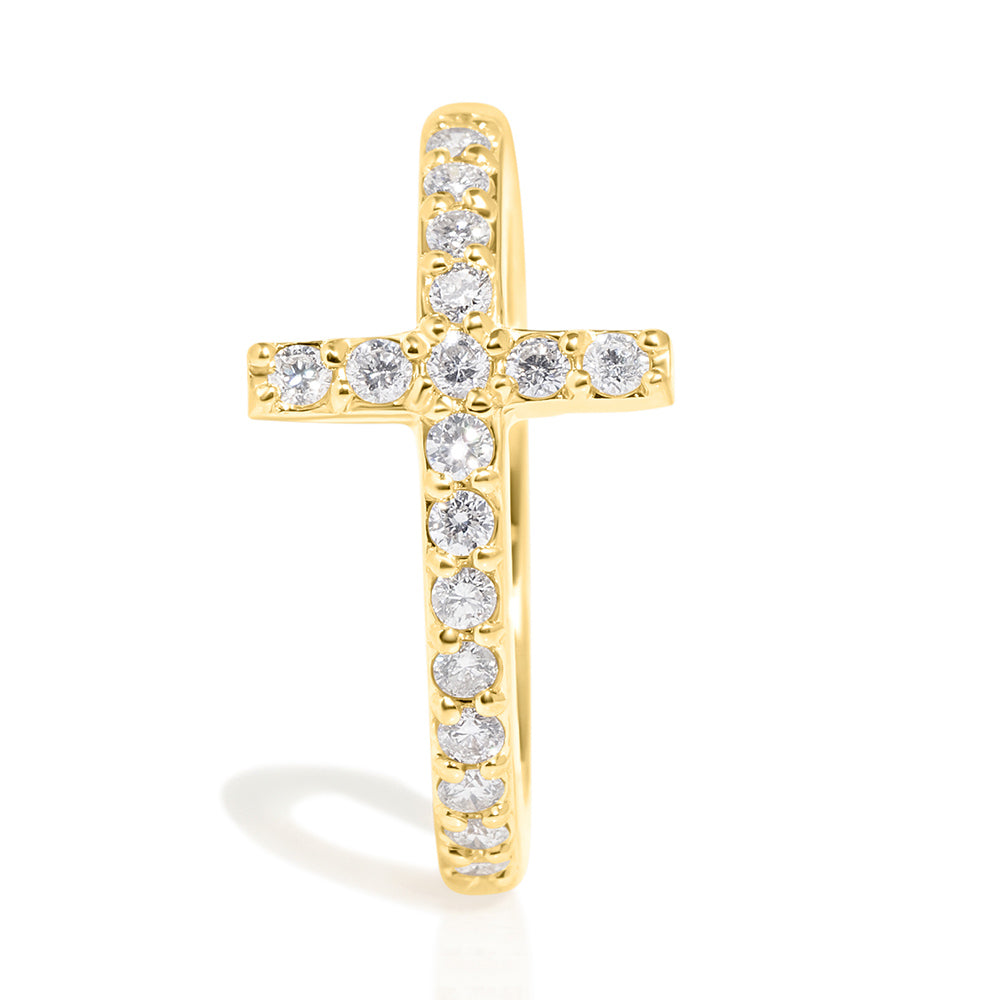Cross Ring, 14k Yellow Gold & Diamonds