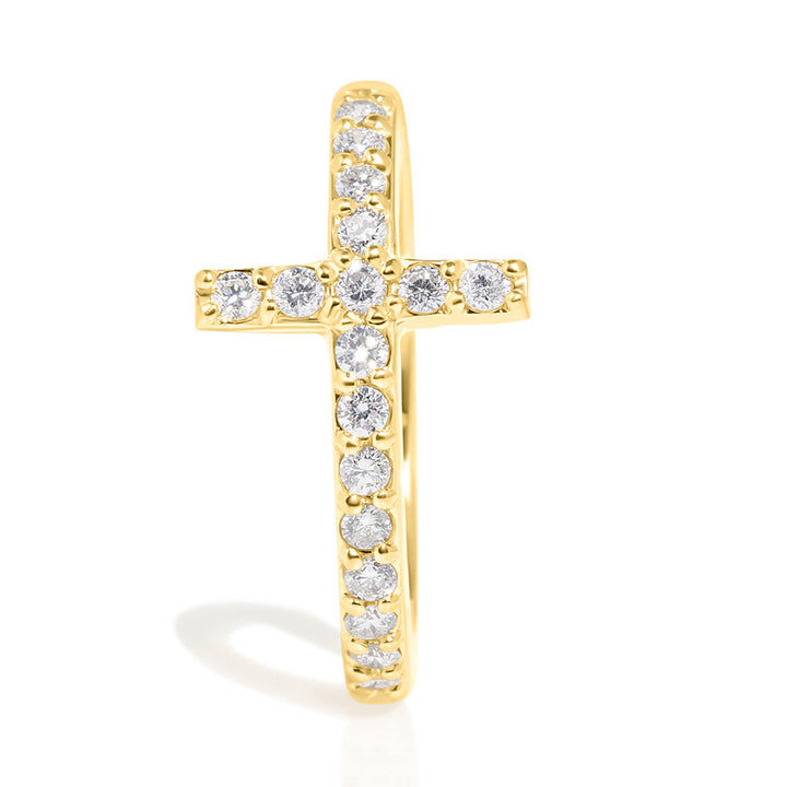 Cross Ring, 14k Yellow Gold & Diamonds