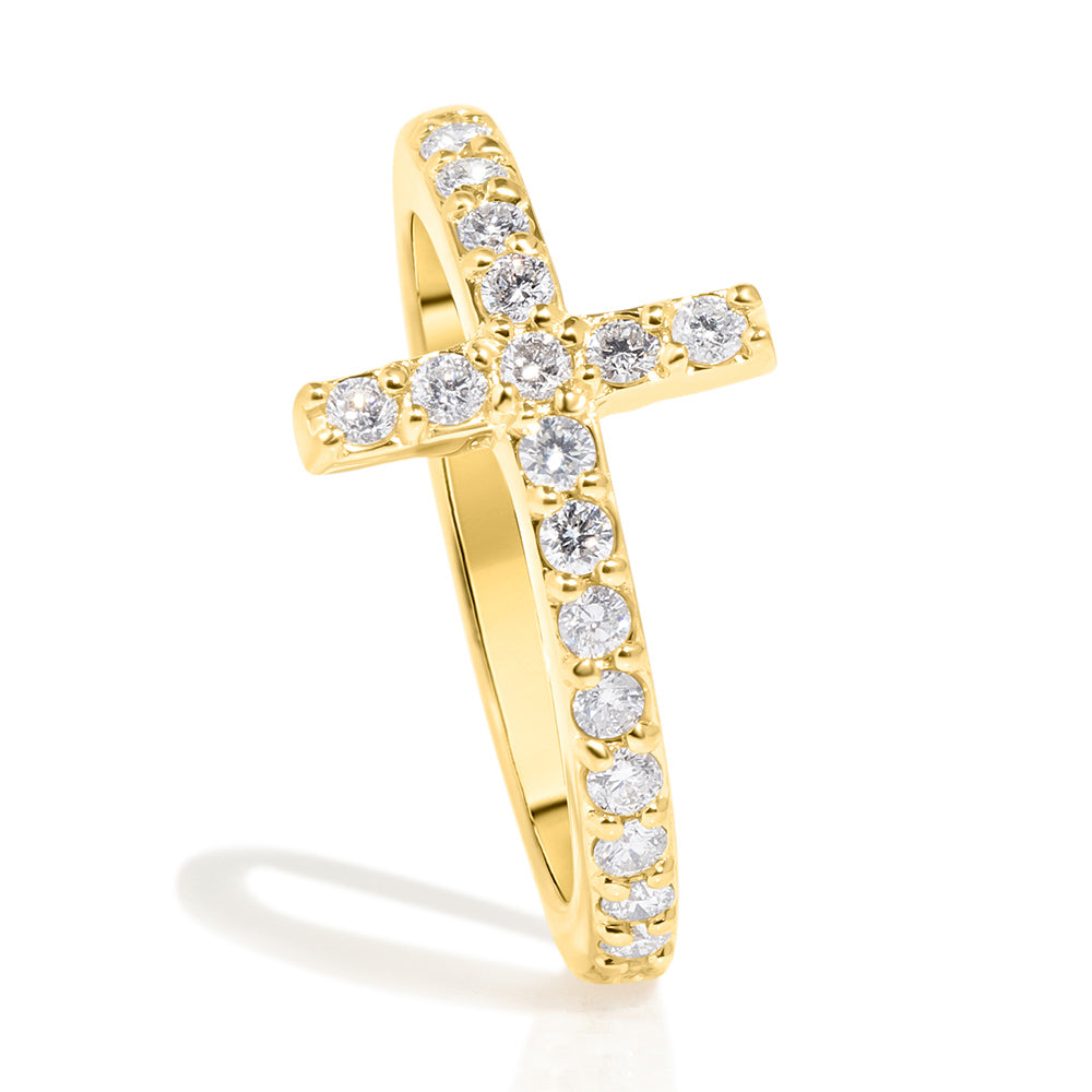 Cross Ring, 14k Yellow Gold & Diamonds