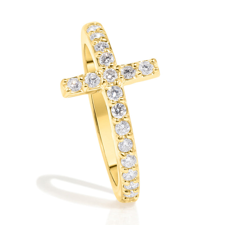 Cross Ring, 14k Yellow Gold & Diamonds