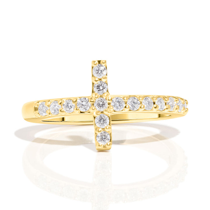 Cross Ring, 14k Yellow Gold & Diamonds