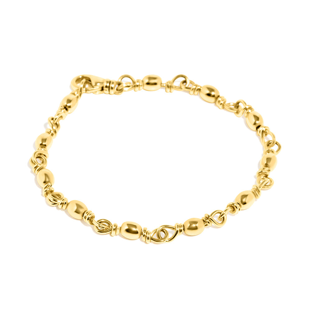 14k Yellow Gold Solid Fisherman's Link & Wire Bracelet