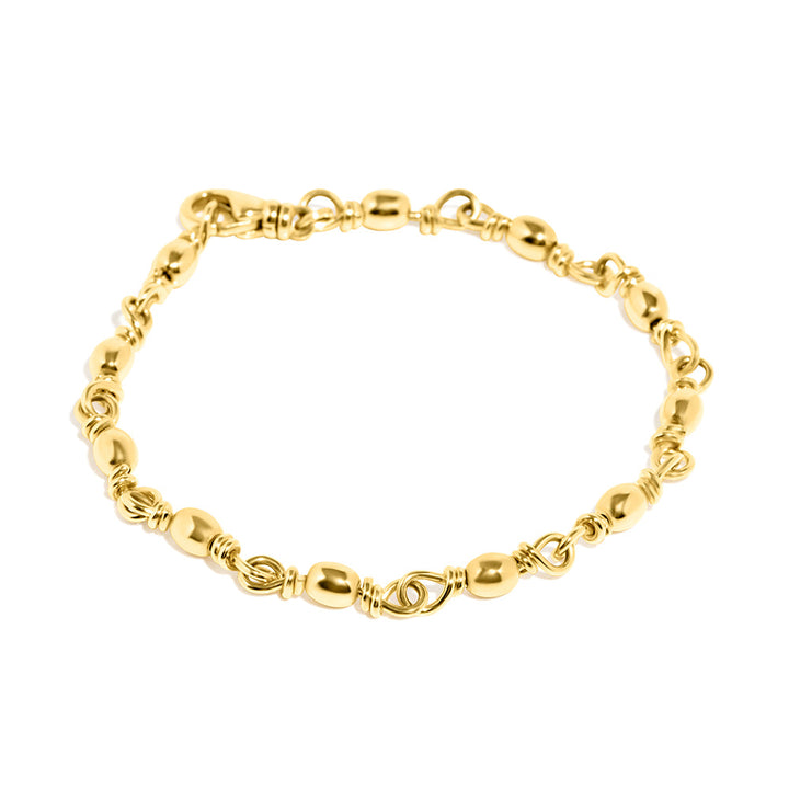 14k Yellow Gold Solid Fisherman's Link & Wire Bracelet