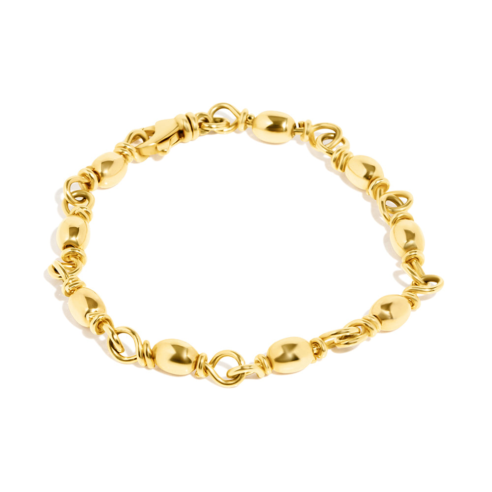 14K Yellow Gold Solid Fishermans Link Bracelet