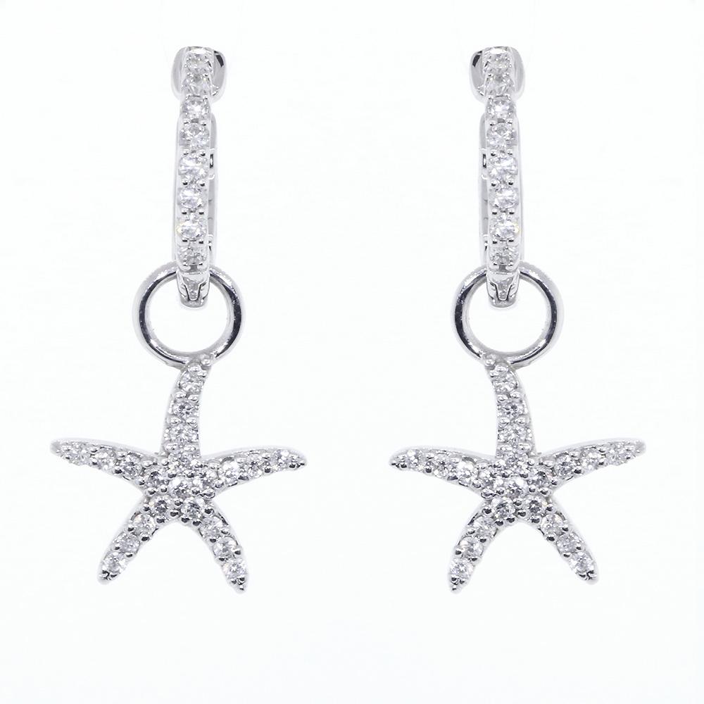 Diamond Starfish Earrings for Hoops, 0.45CT in 14k White Gold