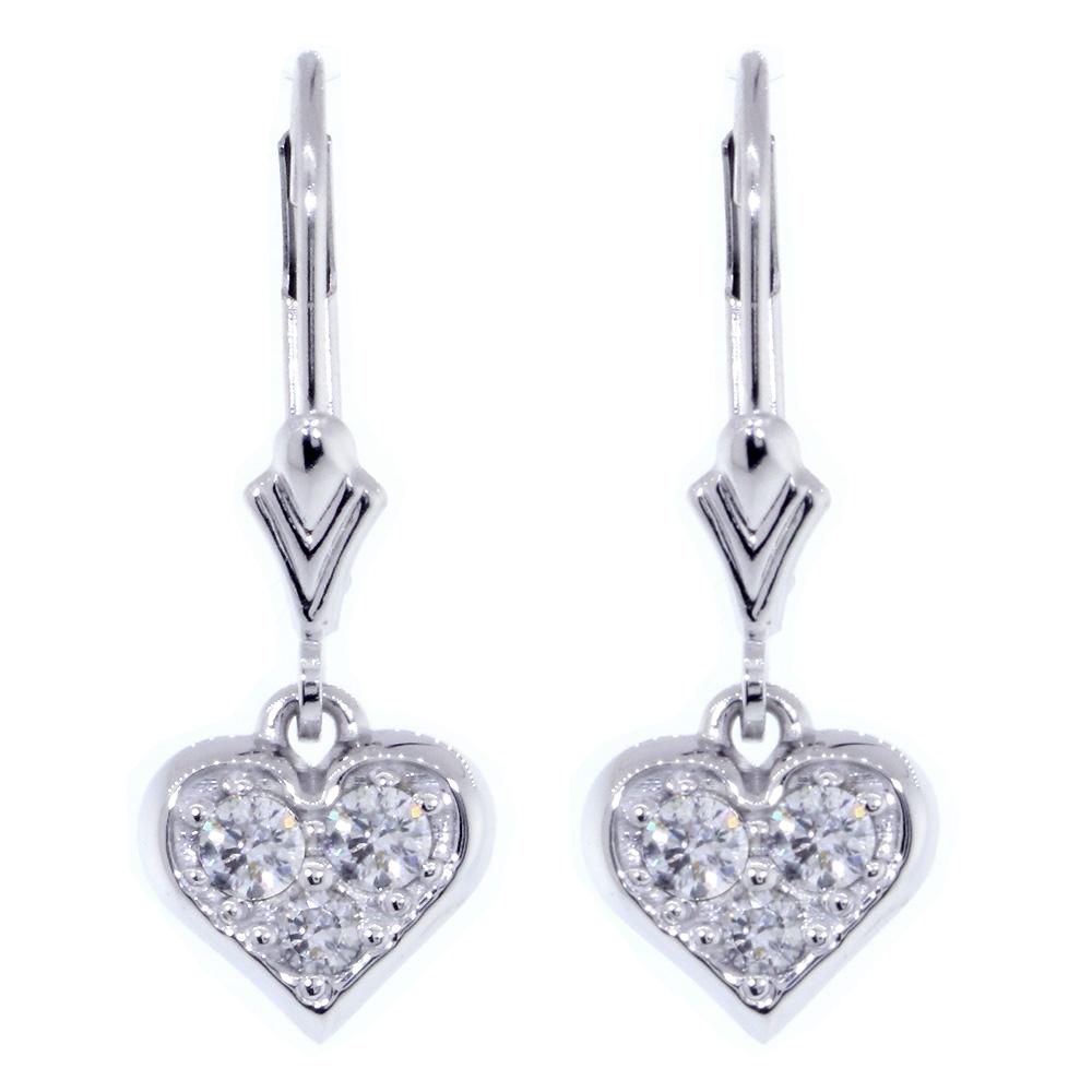 Diamond Heart Earrings with Lever Backs, 0.33CT in 14k White Gold