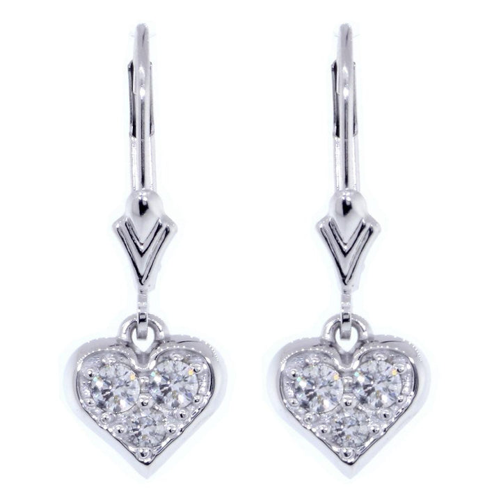 Diamond Heart Earrings with Lever Backs, 0.33CT in 14k White Gold