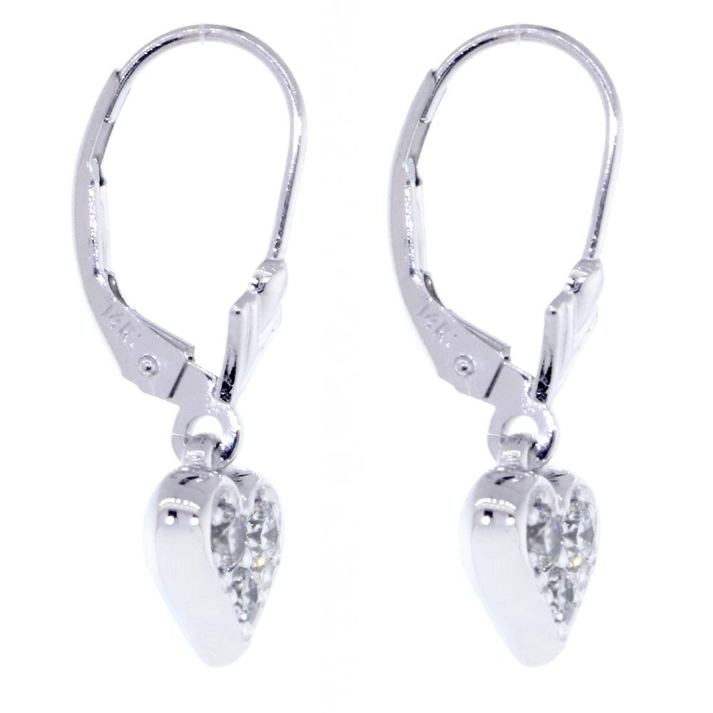 Diamond Heart Earrings with Lever Backs, 0.33CT in 14k Yellow Gold