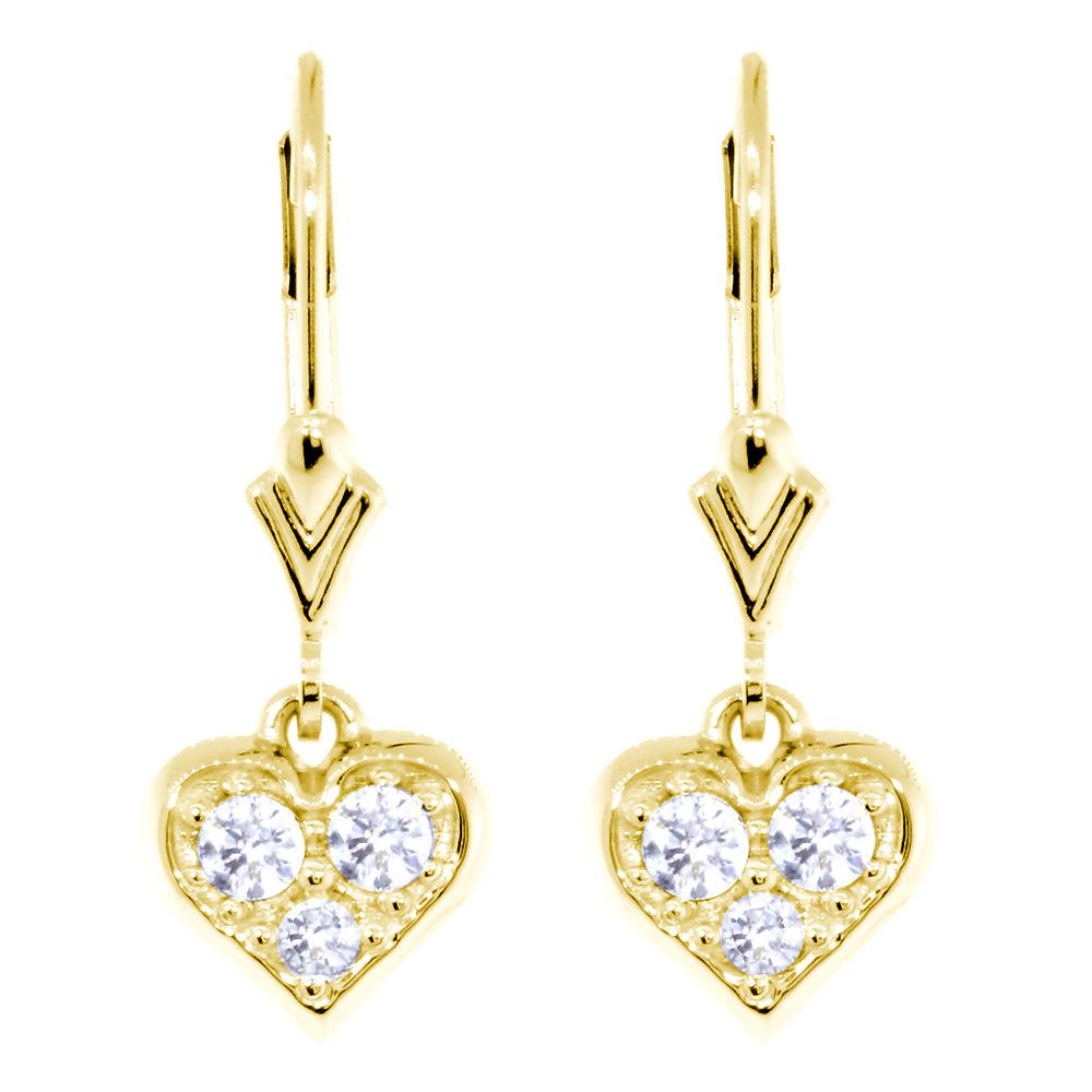 Diamond Heart Earrings with Lever Backs, 0.33CT in 14k Yellow Gold