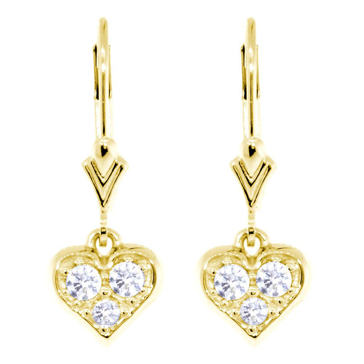 Diamond Heart Earrings with Lever Backs, 0.33CT in 14k Yellow Gold