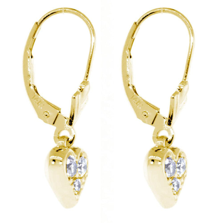 Diamond Heart Earrings with Lever Backs, 0.33CT in 14k Yellow Gold