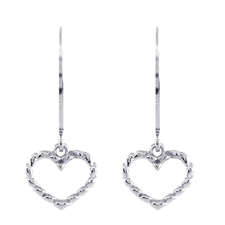 Dangling Open Heart Rope Earrings in 14K White Gold