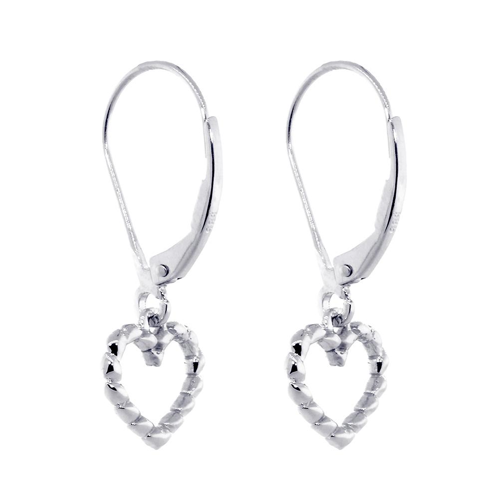 Dangling Open Heart Rope Earrings in 14K White Gold