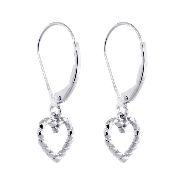 Dangling Open Heart Rope Earrings in 14K White Gold