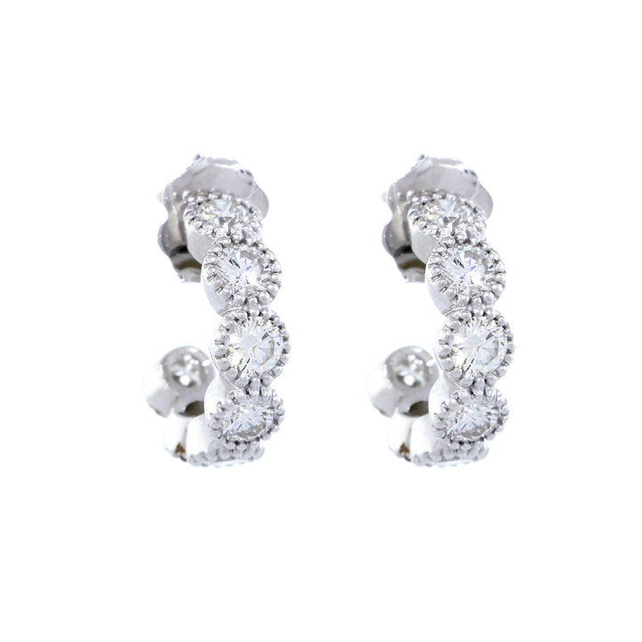 Vintage Style Diamond Bezel Hoops, 1.15CT, Half Inch in 14k White Gold