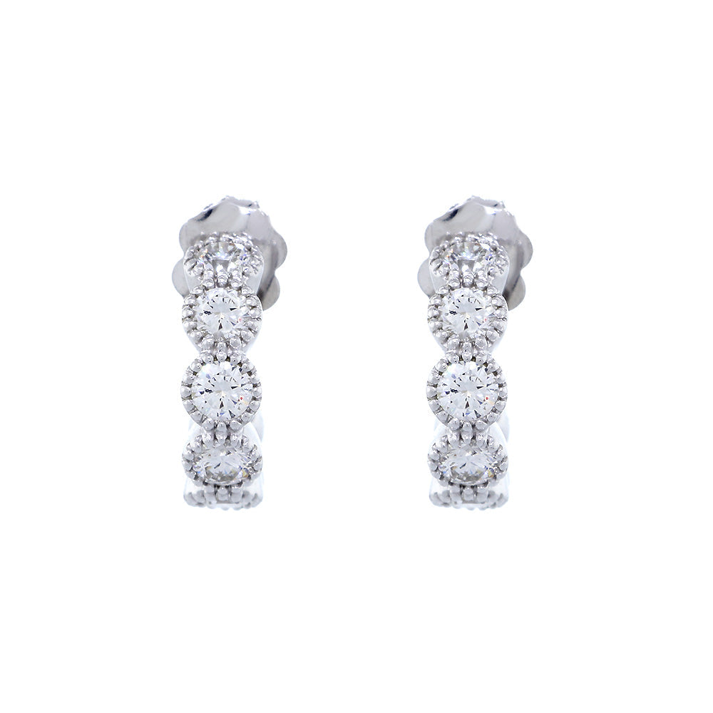 Vintage Style Diamond Bezel Hoops, 1.15CT, Half Inch in 14k White Gold