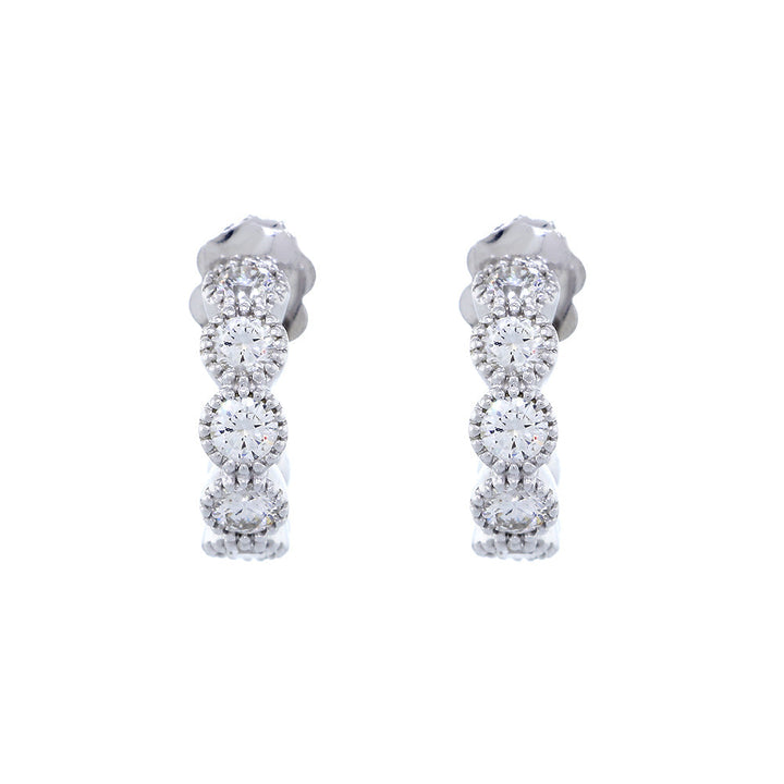 Vintage Style Diamond Bezel Hoops, 1.15CT, Half Inch in 14k White Gold
