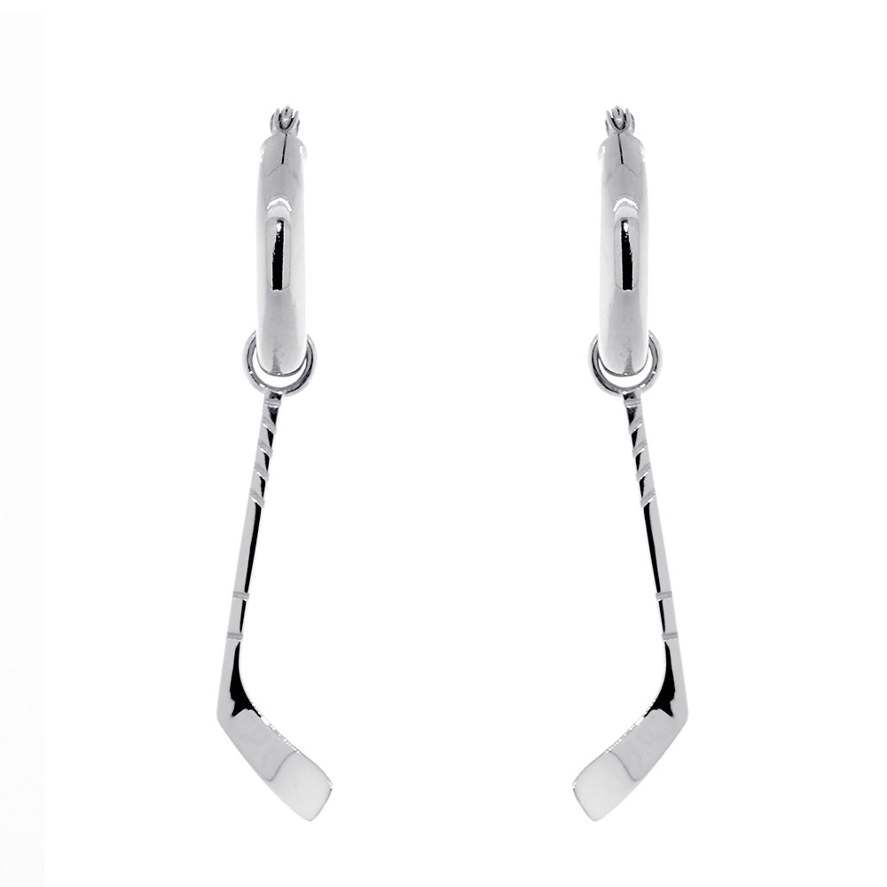 25mm Ice Hockey Stick Charm and Hoop Earrings in 14k White Gold