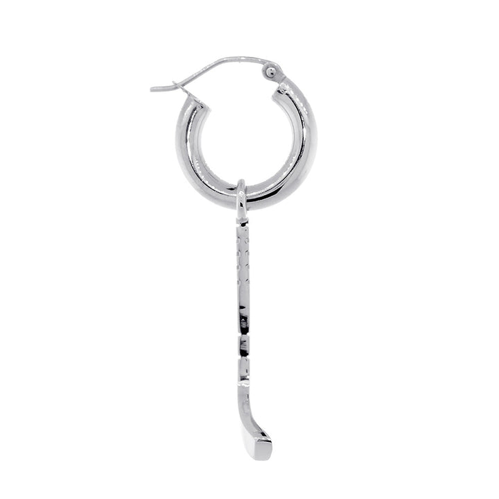 25mm Ice Hockey Stick Charm and Hoop Earrings in 14k White Gold