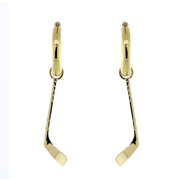 25mm Ice Hockey Stick Charm and Hoop Earrings in 14k Yellow Gold